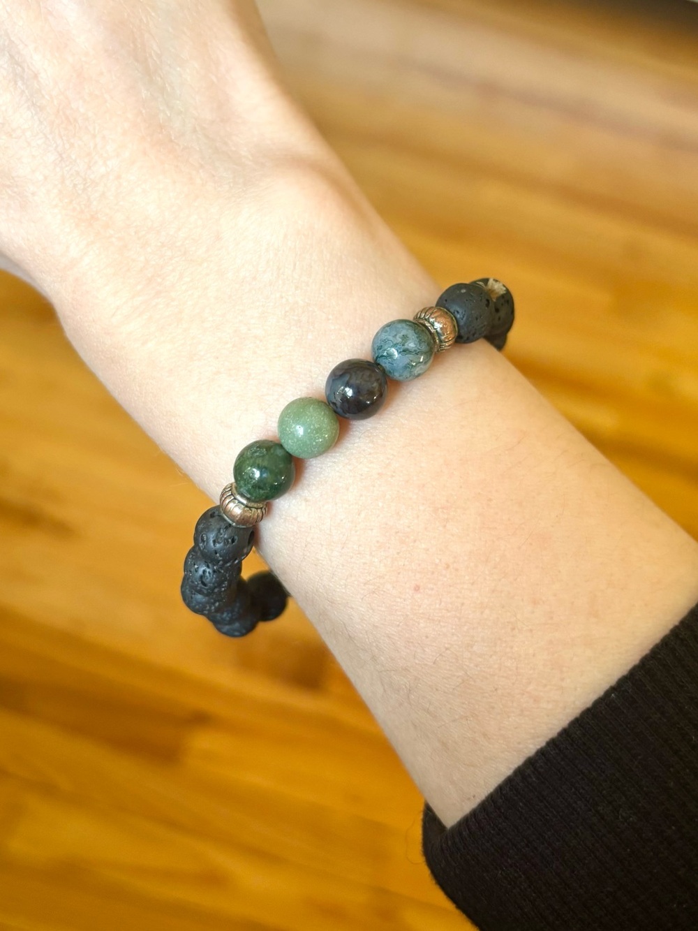 Jade and lava stone stretchy bracelet